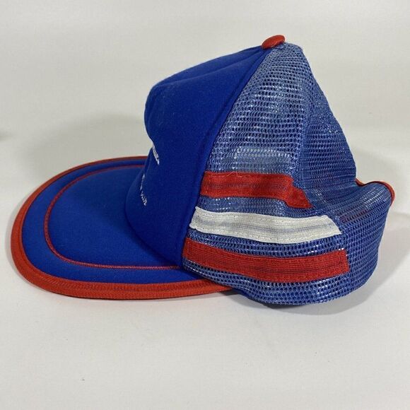 Vintage Snap Back Mesh Trucker Hat Cap Blue Red White 3 Stripes Lacrosse Club - Picture 5 of 10